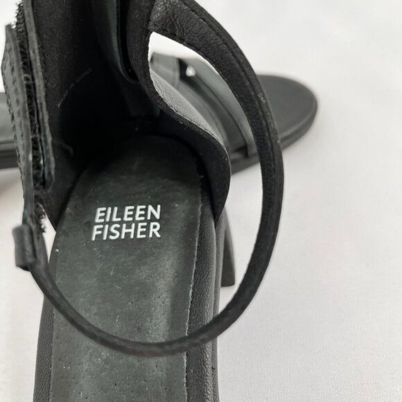 Eileen Fisher Noni Womens Size 7.5 Black Tumbled Leather Black Heel Hook & Loop - Picture 8 of 15
